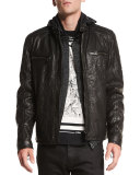 Archer Coated Leather Jacket, Black