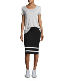 Striped Knit Pencil Skirt, Black
