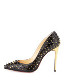 Follies Spiked Patent Red Sole Pump, Black/Demi Lune 