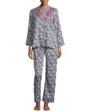  Herringbone Stripe Pajama Set, Black/White