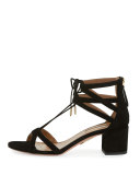 Beverly Hills Suede Lace-Up Sandal, Black