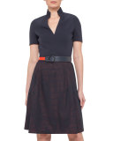 Short-Sleeve A-Line Combo Dress, Navy/Rust