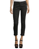 Studded Paisley Skinny Jeans, Black/Brown