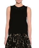 Sleeveless Embellished-Neck Top, Black