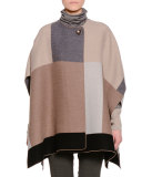 Patchwork One-Button Poncho, Multi Colors