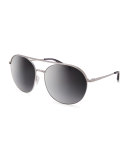 Luna Round Mirrored Sunglasses w/Brow Bar, Silver