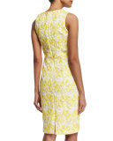 Sleeveless Jacquard Sheath Dress, Yellow/White