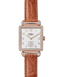The Cass 28mm Alligator Strap Watch with Diamonds, Terra Cotta