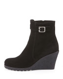 Kimmy Suede Wedge Bootie, Black