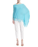 Bateau-Neck Poncho W/Fringe Trim