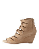 Santina Lace-Up Wedge Sandal, Oatmeal