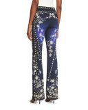Star-Print Boot-Cut Pants, Blue/Multi