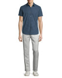 Short-Sleeve Micro-Check Woven Sport Shirt, Theorist Multi