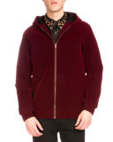Velvet Cobra-Back Zip-Up Hoodie, Burgundy