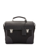 Runway Flap-Top Small Saffiano Briefcase, Black