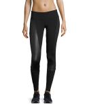 Accelerate Coated-Panel Sport Leggings, Black/Black Glossy