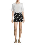 daisy dot silk-blend shorts, black
