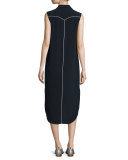 Jesse Sleeveless Western Midi Shirtdress, Dark Blue