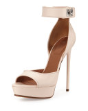 Leather Shark-Lock d'Orsay Sandal, Nude Pink