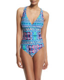 Global Perspective Crisscross-Back Printed One-Piece Swimsuit