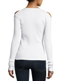 Variegated-Rib Cold-Shoulder Long-Sleeve Top