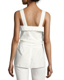 Sleeveless Tie-Front Sweetheart Poplin Top, White