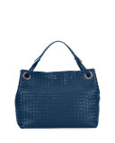 Medium Intrecciato Shoulder Bag, Cobalt Blue