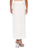 Elastic-Waist Lace-Knit Maxi Skirt, White