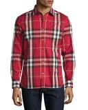 Nelson Check Stretch-Cotton Shirt, Parade Red