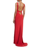 Sleeveless V-Neck Ruched Gown