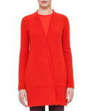 Cashmere Fringe-Trim Long Cardigan, Papaya