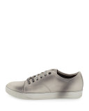 Leather Low-Top Sneaker, Ivory/Gray