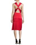 Sleeveless Crisscross-Back Satin Cocktail Dress, Red