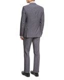 Pinstripe Wool Two-Piece Suit, Denim Blue