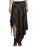 Danen Asymmetric Plaid Skirt, Gray