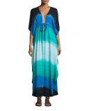 Julie Half-Sleeve Maxi Dress, Blue Pattern