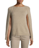 Knit Cashmere Cape-Sleeve Sweater, Oatmeal