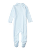 Shawl-Collar Pima Footie Pajamas, Beryl Blue, Size 3-9 Months