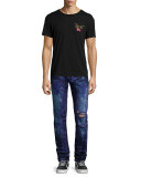 Bleached & Distressed Zipper Jeans, Dark Purple