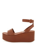 Single-Band Leather Platform Sandal, Tan