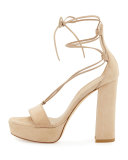 Wrap-It Suede Chunky-Heel Sandal, Beach