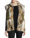 Rabbit Fur & Canvas Vest, Natural/Brown