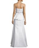 Sleeveless Peplum-Waist Embellished Gown, White