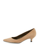 Poco Suede Kitten-Heel Pump, Cashew