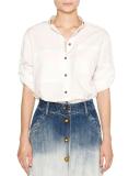 Airy Poplin Button-Front Blouse, White