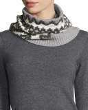 Geometric Fair Isle Cashmere Snood, Gray/White