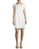 Short-Sleeve Ballet-Neck Shift Dress