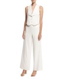Collection Wide-Leg Tux Pants, Off White