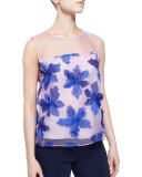 Organza Floral-Applique Sleeveless Top