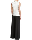 Draped-Front Wide-Leg Pants, Black